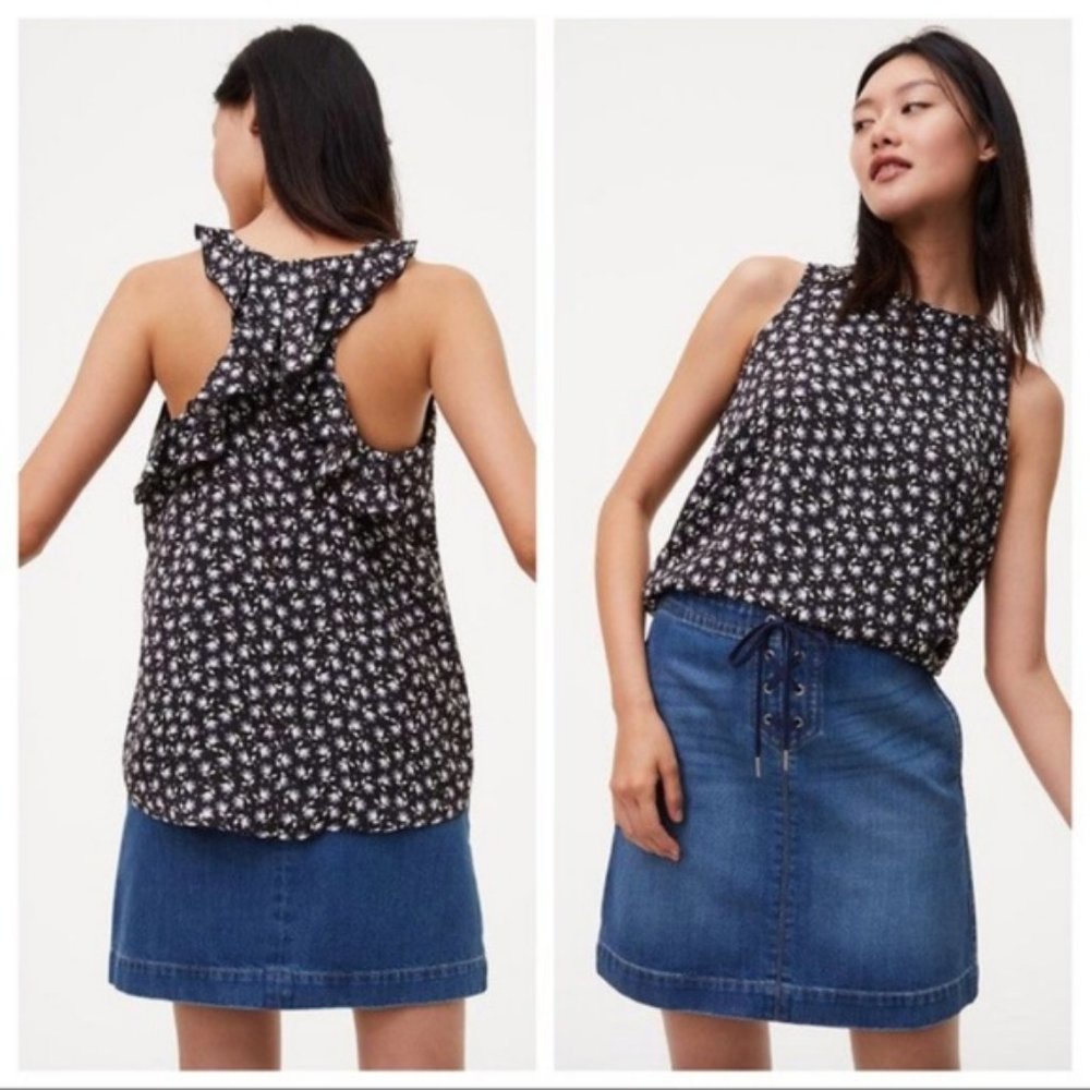 LOFT Floral Ruffle Back Shell Top